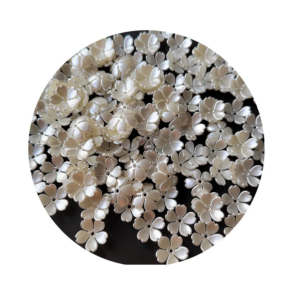 Pearl White Acrylic Pearl Flower Beads Jewelry Making Findings End Beads Needlework Diy Accessories Wholesale