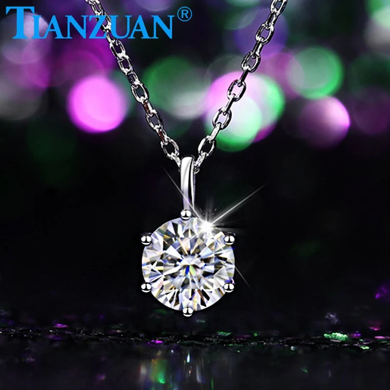 6.5mm 1ct Round 6 or 4 Claws Pendant D VVS White Moissanite 925 Sterling Silver Jewelry Women Necklace Engagement Datting Gift
