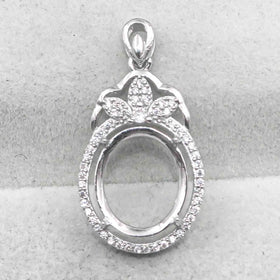 Sterling Silver 12*14mm Semi Mount Pendant Empty Frame Blank Support Setting S925 Base Holder Without Center Stone for DIY Inlay