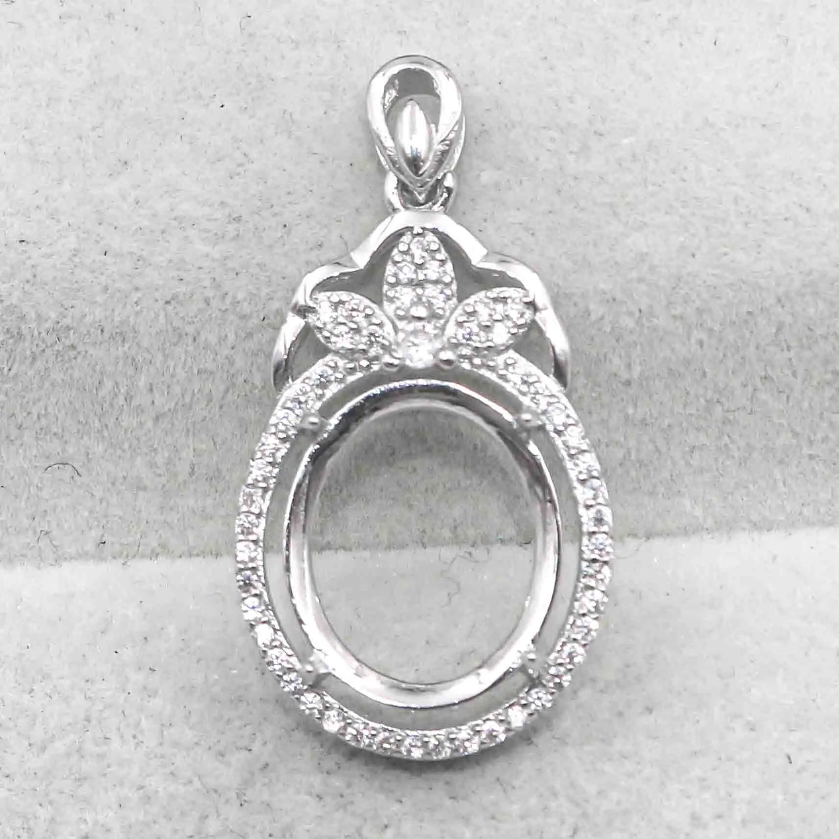 Sterling Silver 12*14mm Semi Mount Pendant Empty Frame Blank Support Setting S925 Base Holder Without Center Stone for DIY Inlay