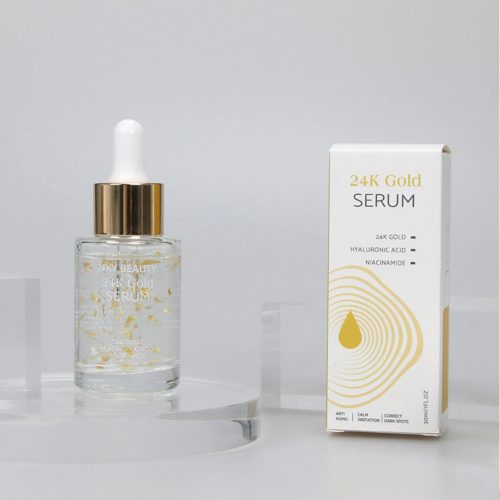 AiXin Private Label 24K Gold Serum 30ml with Hyaluronic Acid Vitamin E & Glycerin for Face-Anti-Aging Whitening & Firming
