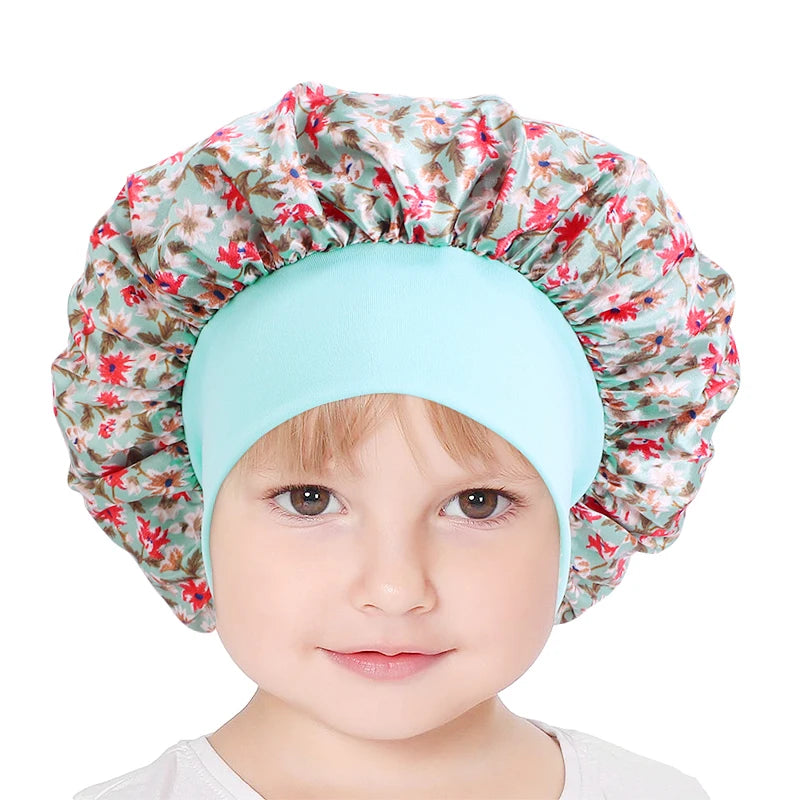 New Printing Wide Elastic Band Single Layer Kids Bonnets Custom for Kids Wholesale Bonnets Satin for Sleeping