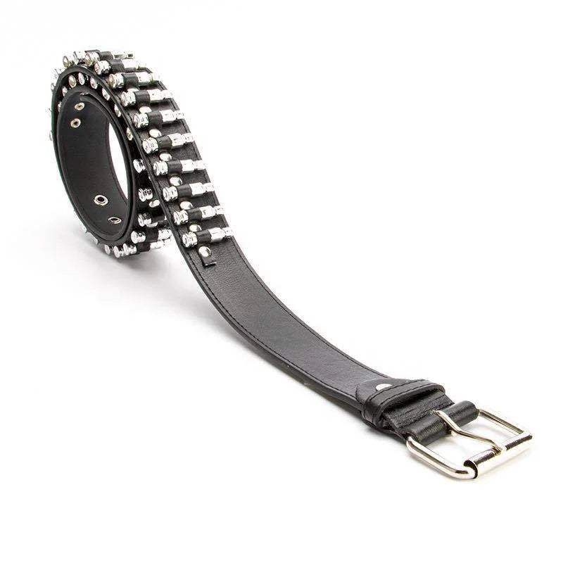 Fashion Black Custom Logo Faux Leather Punk Design Studded PU Bullet Belt for Men