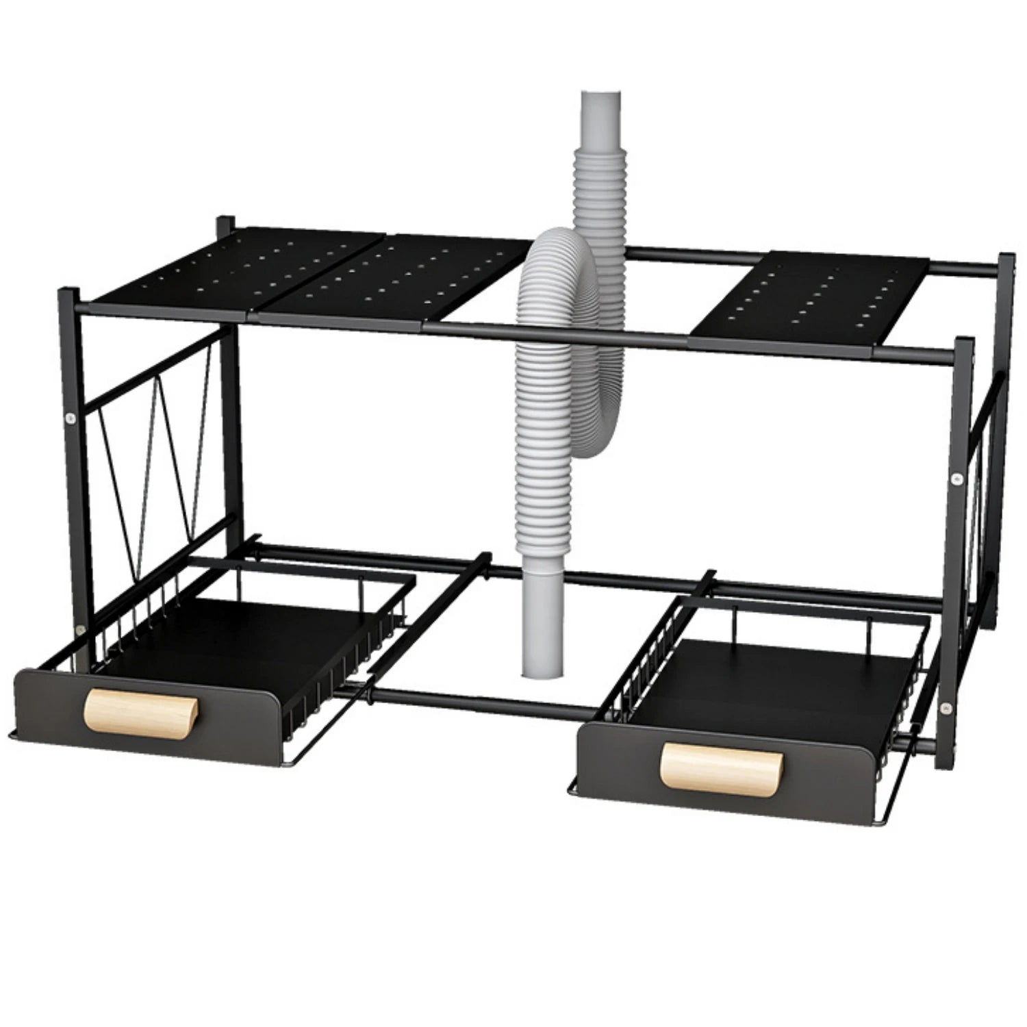 Double-Tier Expandable Kitchen Sink Storage Shelf Slides Basket Drawer Rack Spice Racks Kitchen Cabinets Storage Box