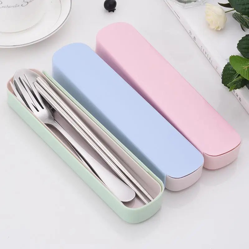 Camping Portable Stainless Steel Flatware Set Box Spoon Fork Chopsticks 3 Pcs Set Outdoor Essential Silverware Flatware Set