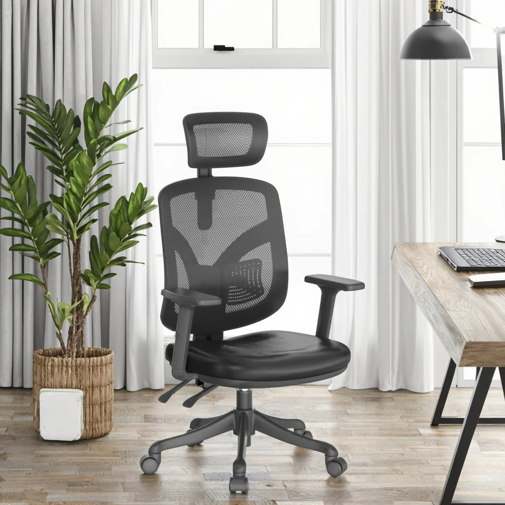 SIHOO M56 Ergonomic Adjustable Office Leather Computer Mesh Chair with Big Comfortable Cushion pp Base