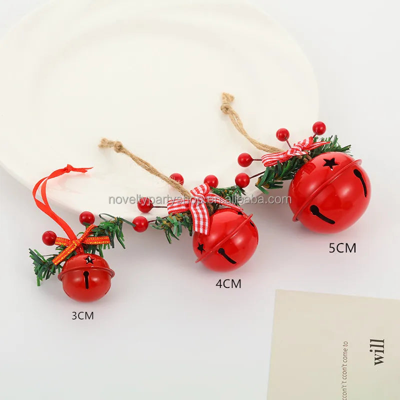 DIY Crafts Christmas Gift Christmas Party Decoration Supplies Metal Christmas Jingle Bells Ornament with Holly Berry