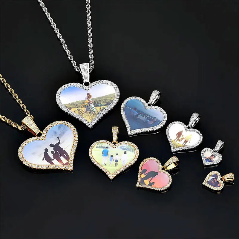 Nuoya Personalization Customized Heart Shaped Photo Frame Pendant Hip Hop Jewelry Iced Out Heart Photo Locket Pendant MegaBDM