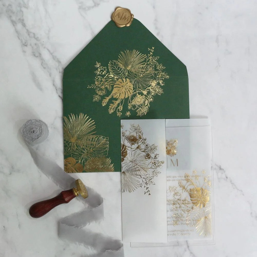 Transparent Acrylic Wedding Invitation With Lined Envelope Wax Seal
