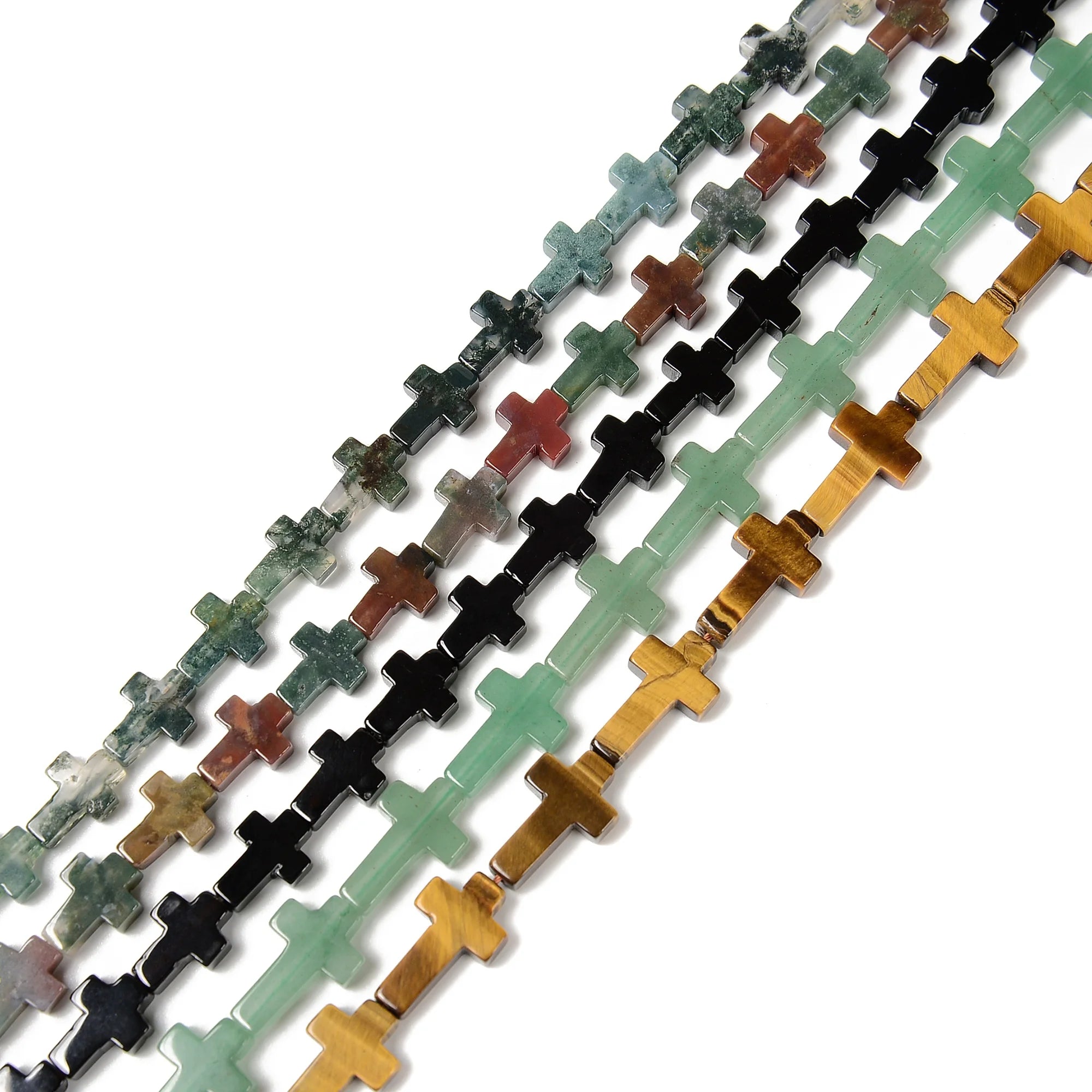 10x14mm 12x20mm Natural Green Aventurine Yellow Tiger Eye India Moss Agate Black Onyx Bead Strands Stone Cross Beads for Jewelry