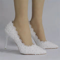 Top Fashion Lace Beaded Bridal Shoes Pointed Toe Slip-on Wedding High Heels Shoes for Women Dating Dress Stiletto Women's Pumps