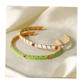 18K Gold Plated Stainless Steel Open Cuff Bracelet Fashion Stripe Drip Oil Enamel Bangles with Zircon for Women