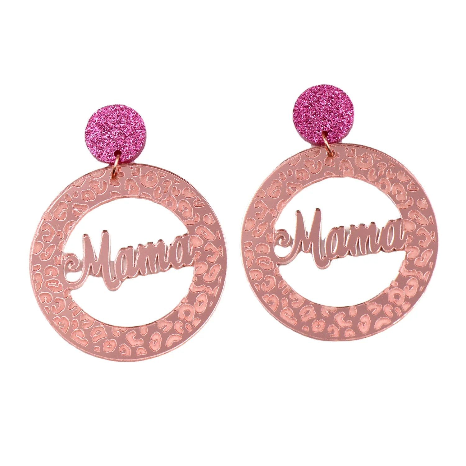 ERS596ER1379 Wholesale Rose Mirror Mama Women Jewelry  Engraved Glitter Mirror Drop Earrings
