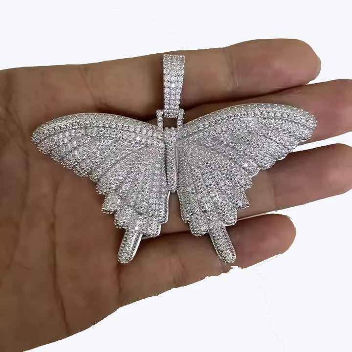 Solid 925 Sterling Silver Ice Out VVS1 White D Moissanite Diamonds Jewelry Gift Lady's Butterfly Pendant