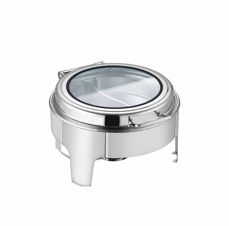 Luxury Commercial SS201 Glass Lid Stainless Steel Food Warmer Round Roll Top Buffet Set Chafing Dish YD Brand Custom Logo