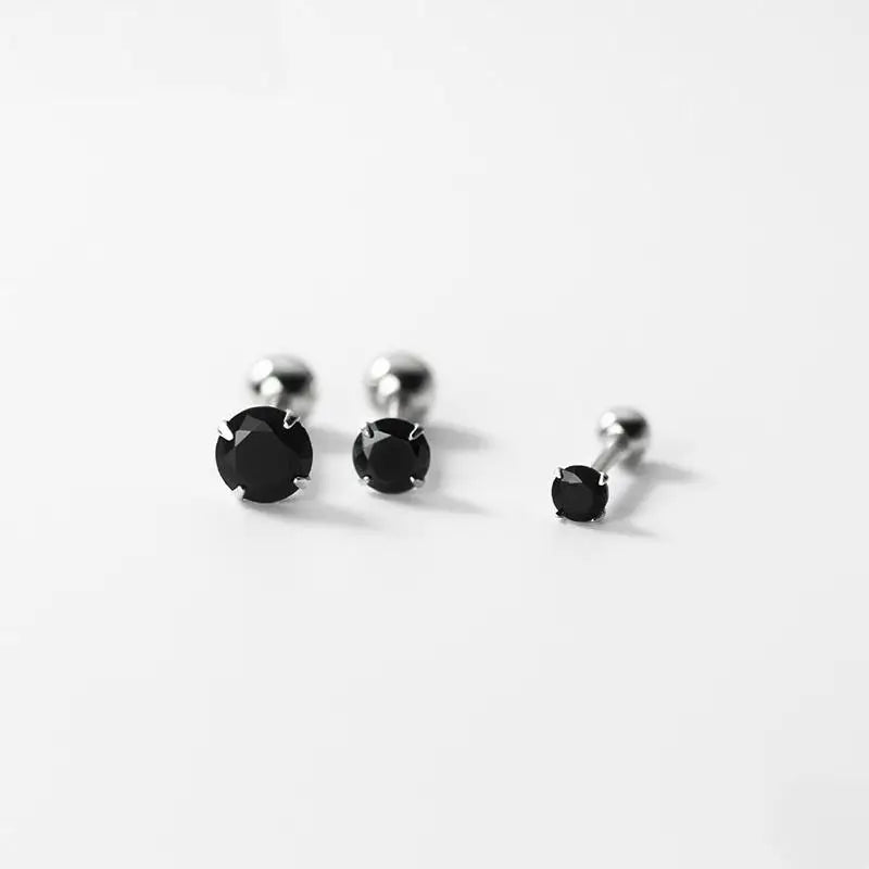 925 Silver Ear Bone Studs Earrings Minimalist Gothic Style with Black Zircon Gold Plated for Women's Party & Gift