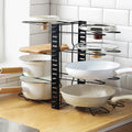 8 Layers Black Drainage Pot Rack Thread Iron Wire Convenient Folding Design Receive Shelf Household Kitchen Accessories