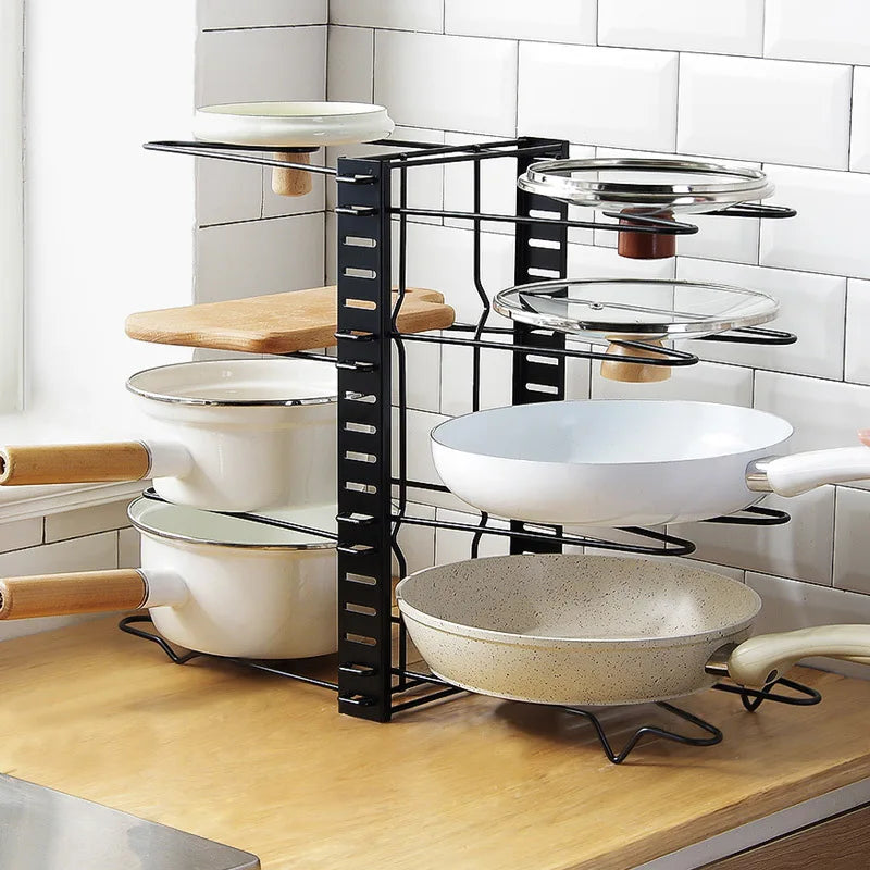 8 Layers Black Drainage Pot Rack Thread Iron Wire Convenient Folding Design Receive Shelf Household Kitchen Accessories