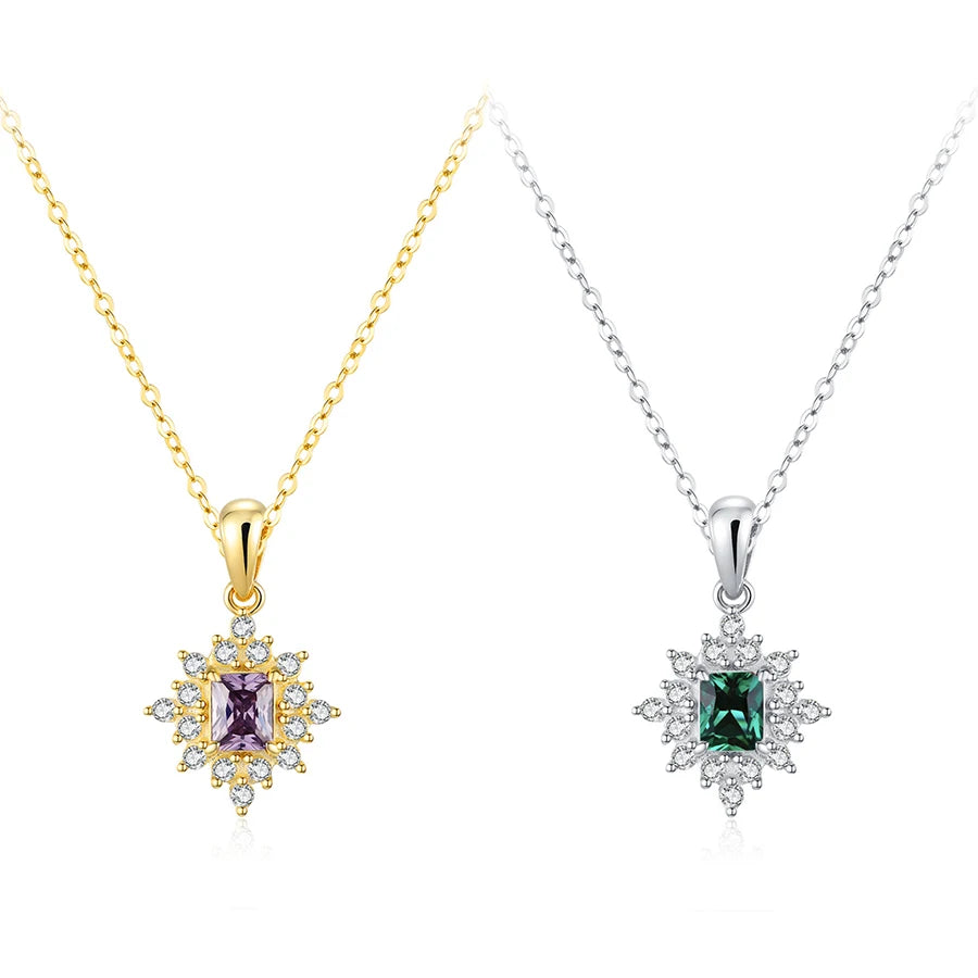 Vintage Delicate Snowflake Pendant Necklace Real S925 Silver Hypoallergenic Nickel Free Colored Zirconia Jewelry Gift Wholesale