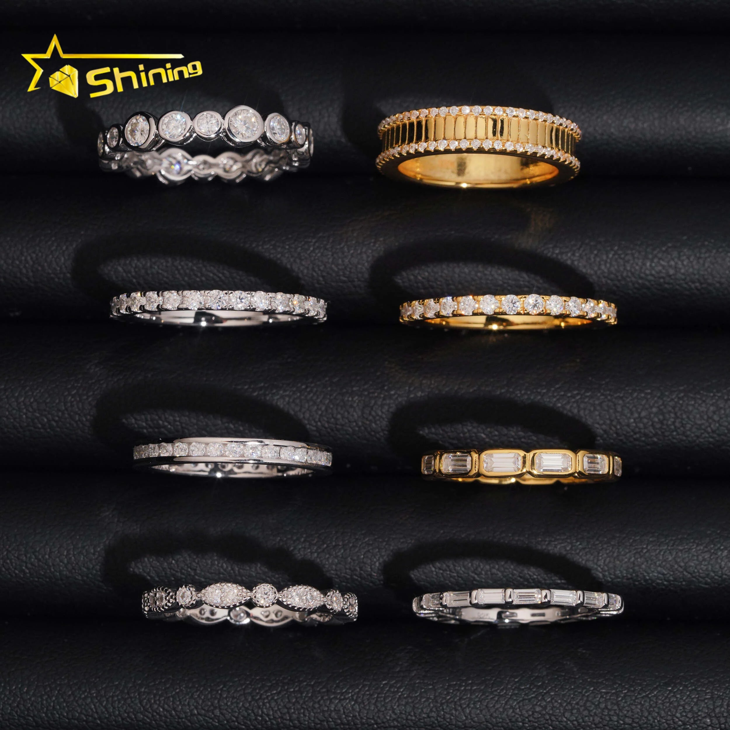 Hot Sale Small Size Band Ring 925 Sterling Silver Gold Plated Iced Out VVS Moissanite Pass Diamond Tester Ring for Wedding