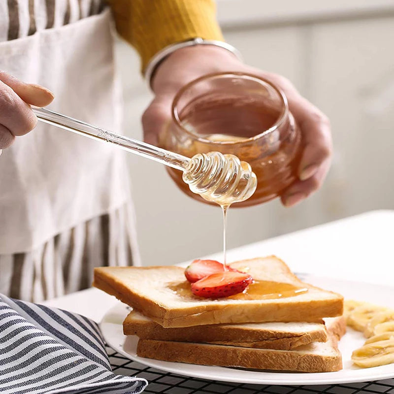 Wholesale Price Clear Honey Jar Glass Honeypot with Dipper and Lid for Home Kitchen Honey Container with Dipper