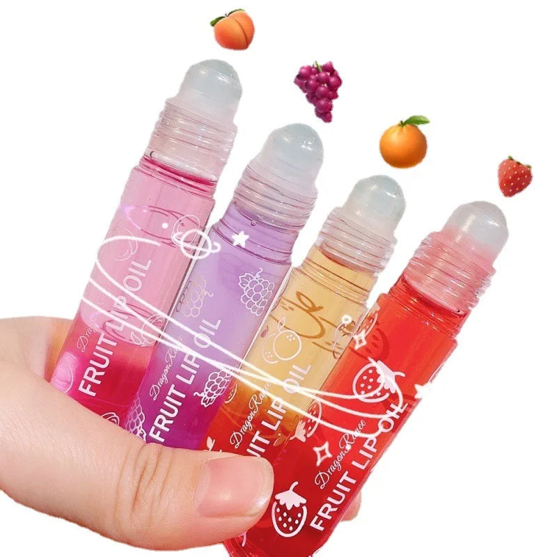 Wholesale Long-Lasting Lip Plumper with Mineral Oil Fruit Smell Sunscreen Waterproof Formula Rolling Ball Lip Oil