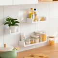 HIPS Plastic Self Adhesive White Multifunction Single Tier Modern Floating Corner Shelves Bathroom Kitchen Living Room Storage