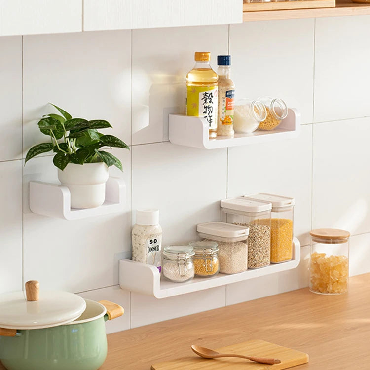HIPS Plastic Self Adhesive White Multifunction Single Tier Modern Floating Corner Shelves Bathroom Kitchen Living Room Storage