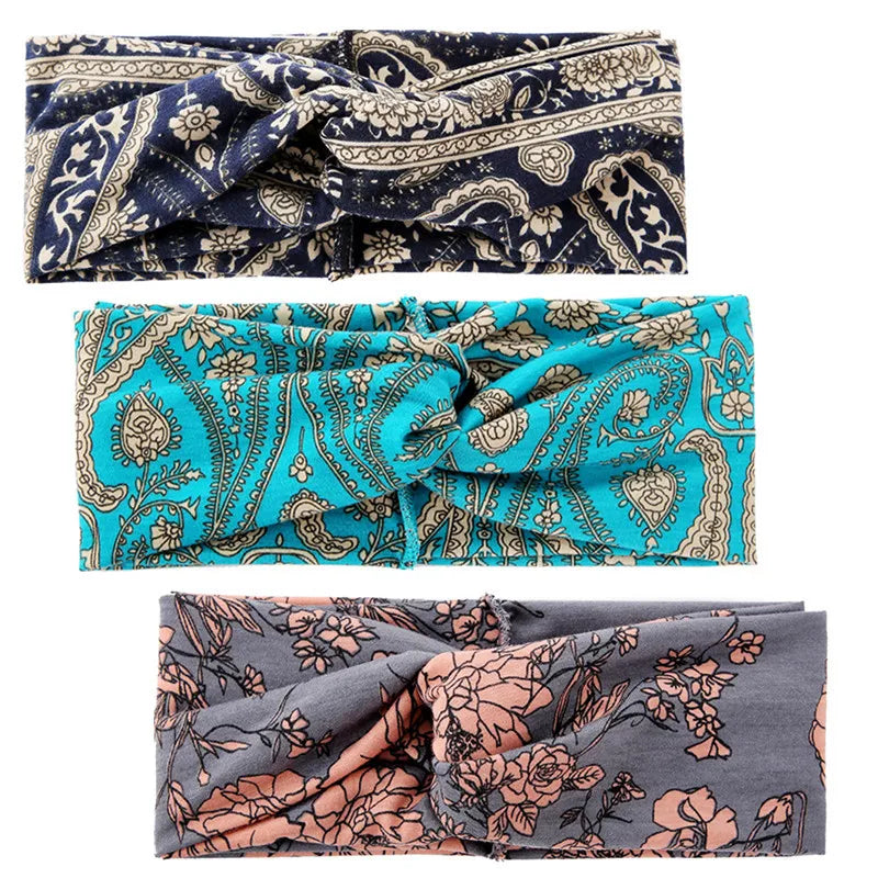 TongLing Colorful Flower Printed Elastic Stretchy Boho Bandeau Headbands for Women Girl