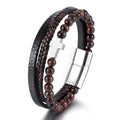 Wholesale Original Natural Stone Bracelet Multi Layer Tiger Eye Stone Cross Beaded Bracelet for Men