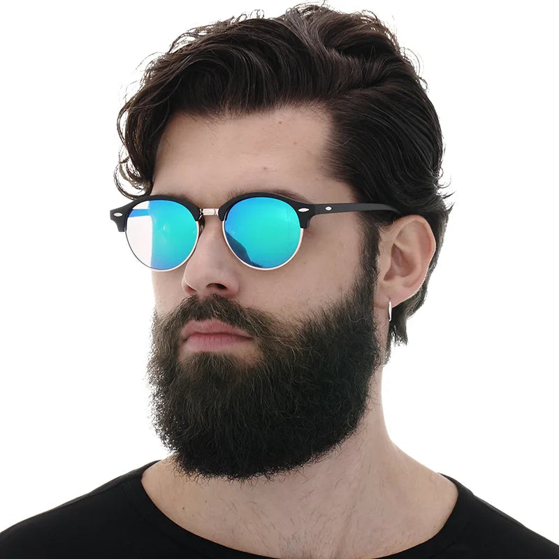 2024 Half Frame Club Round Sunglasses Women Men Retro Fashion Brand Designer Mirror Sunglasses for Ladies Vintage Shades