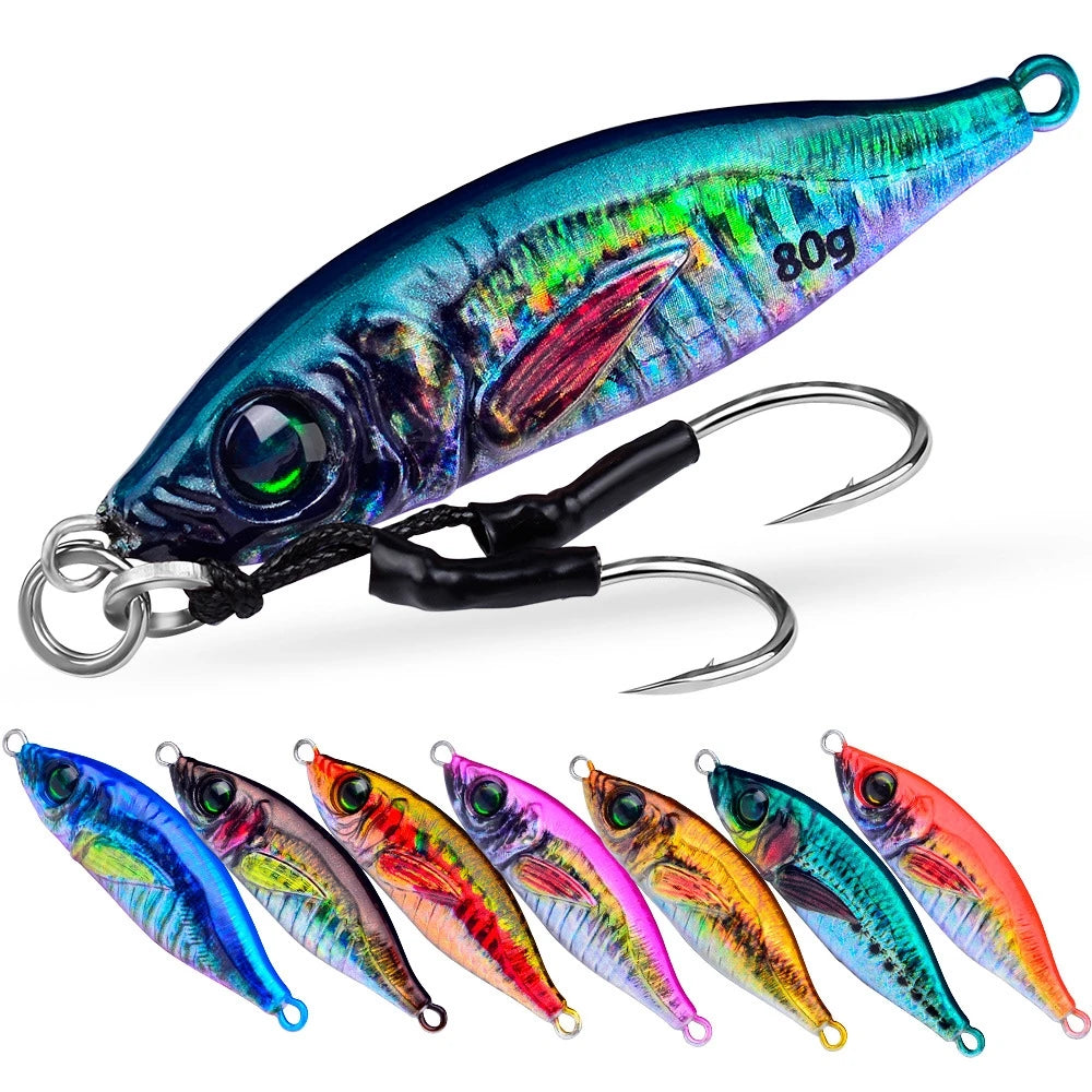 New 3D Printing Slow Pitch Jigs Saltwater Glow Vertical Metal Jigs with Assist Hooks Offshore Fishing Jigging Lures