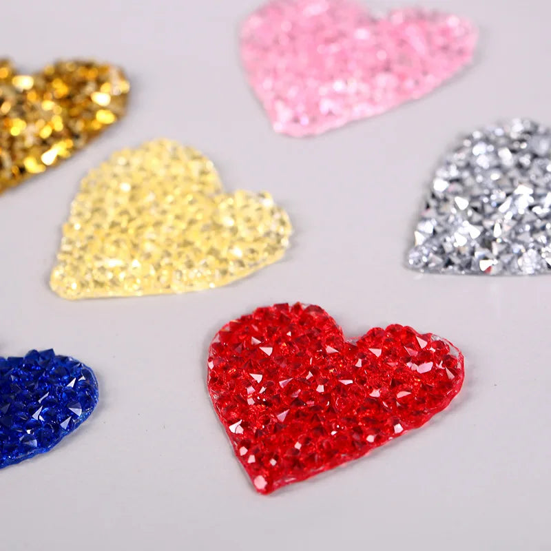 Custom Color 3.5cm Resin Iron-On Rhinestone Heart Patches for Clothes & Hats-Eco-Friendly