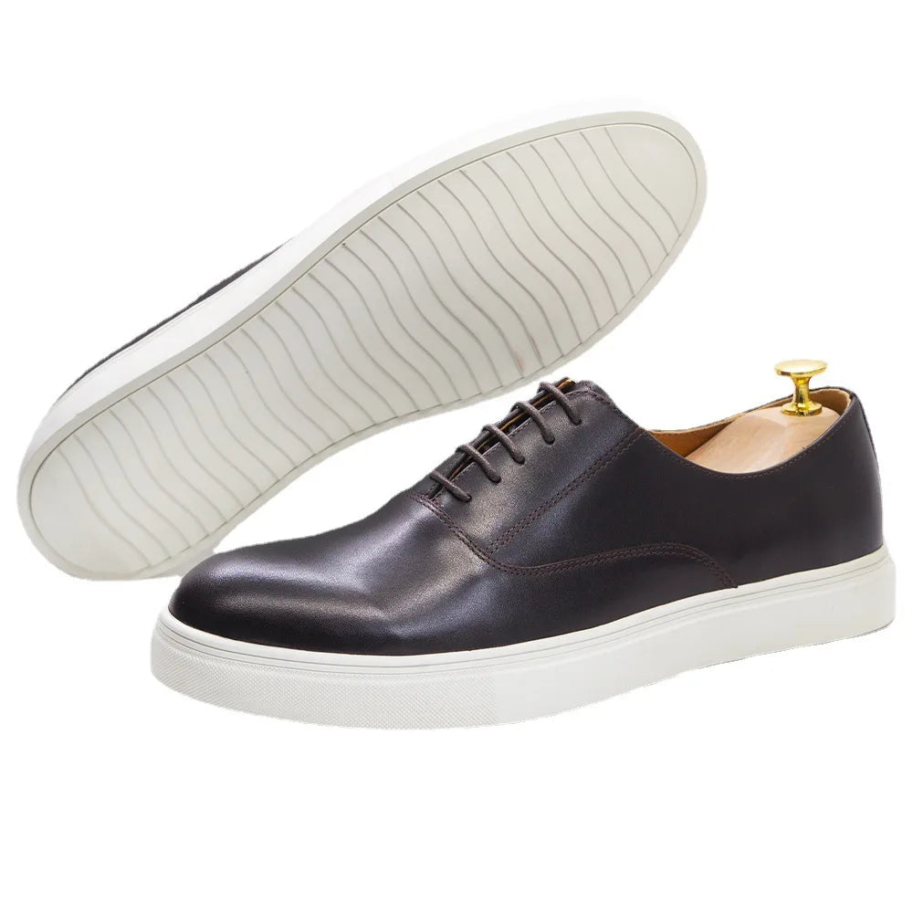 MoriliHigh End Fashion Casual Leather Shoes Thick Soled Small White Shoes Leather Business Casual Leather Shoes for Mens MSH06