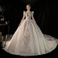 S0239H Luxurious Queen Temperament Noble V-neck Beaded Diamond Long-sleeved Long-sleeved Tail Wedding Dress