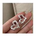 Factory Wholesale 925 Sterling Silver Texture Hollow Heart Chunky Stud Earrings for Women Korean Style Fine Jewelry
