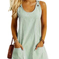 Women's A-Line Striped Mini Dress Crew Neck Buttons Pockets for Vacation  Spring/Summer