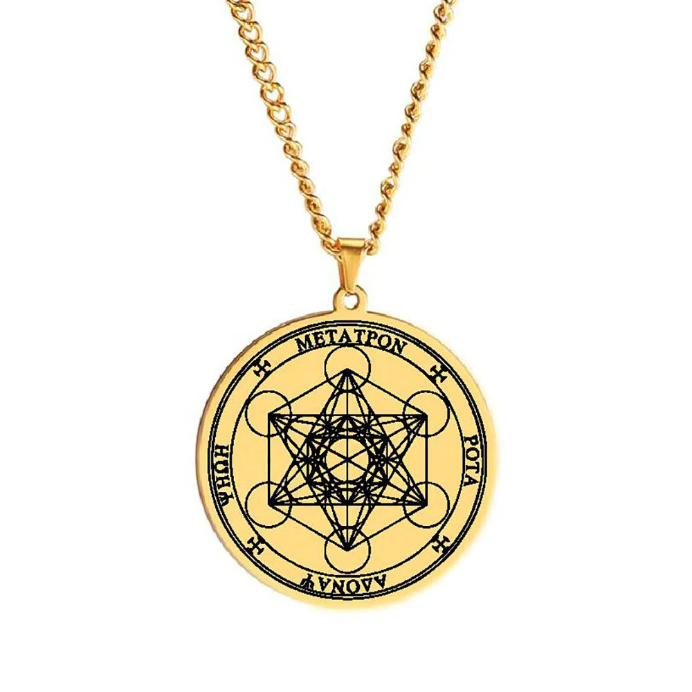 HLSS117 Seal of Archangel Metatron Cube Talisman of the Angel Protection Amulet Stainless Steel Laser Marking Pendant Necklace