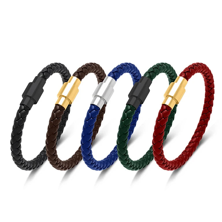 2025 Summer Fashion Handmade 6mm Woven Real Leather Braided Cord Bracelet Bangle Gold for Men Cheap