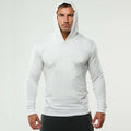 Men's Slim Fit Long-Sleeved Hoodie for Summer Autumn Pure Color Muscular Bodybuilding Sports T-Shirt Knitted Fitness Workout