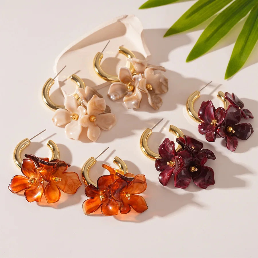Wholesale Cute Stud Earrings in Korean Flower Style Trendy Bulk Sale for Gifts Zinc Alloy Material with Bezel Setting