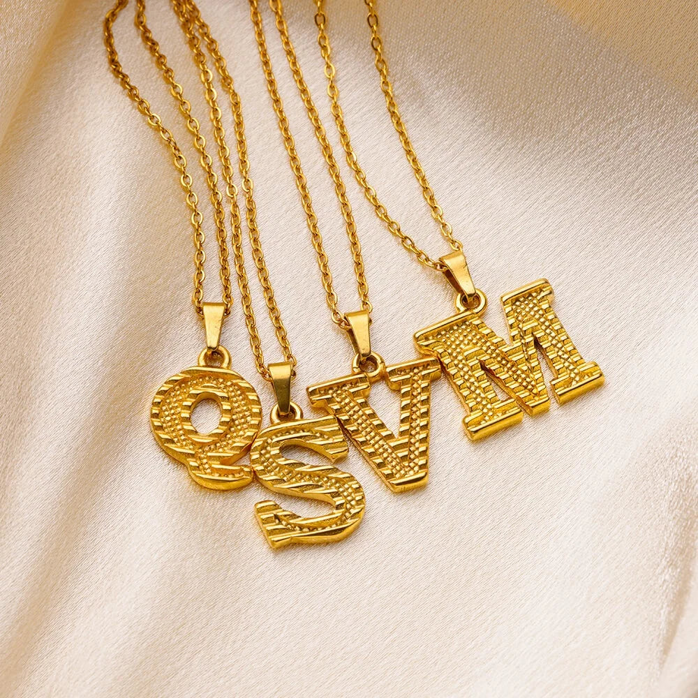 MECYLIFE 26 Initial Letter Pendant Necklace 18K Gold Plated Stainless Steel Jewelry Alphabet Necklace