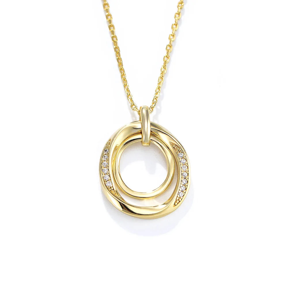 Light Luxury Fine Jewelry Circle Pendant Clavicle Chain 925 Sterling Silver Micro-Inlaid Zirconia Cross Double Ring Necklace