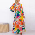 Autumn New Long-sleeved Printed Lace-up Dress Holiday Street Fashion Dresses for Women