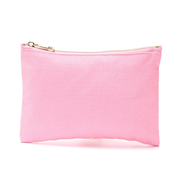 Factory Blank Colorful 12oz Pink Cotton Canvas Accessory Metal Zipper Pouch Double Cosmetic Bag with Lining