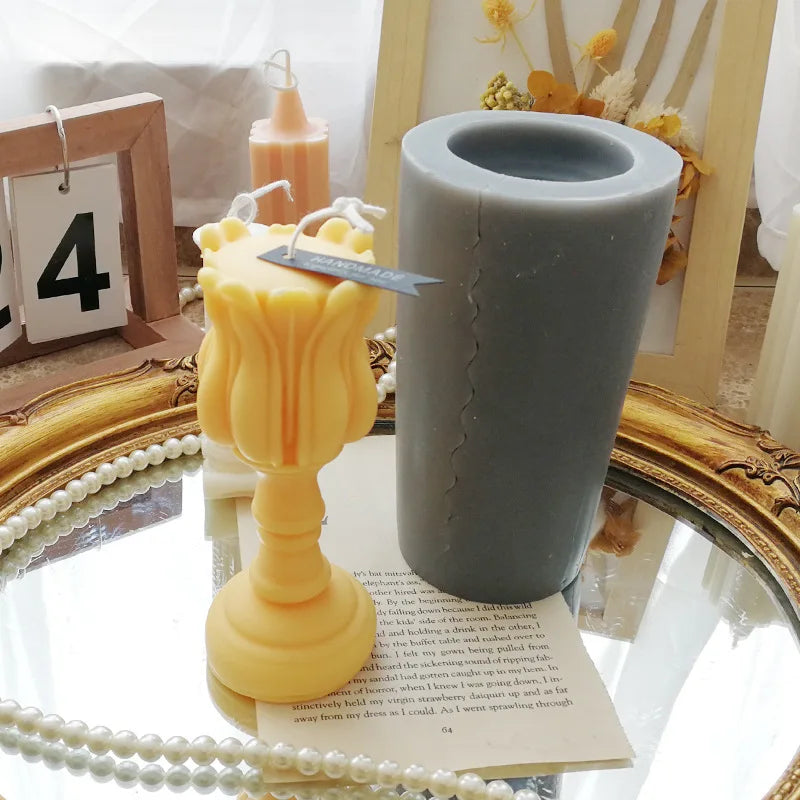 Scented Soy Wax Flower Candle Silicone Molods Home Decoration Candlestick Shape Floral Tulip Candle Mold