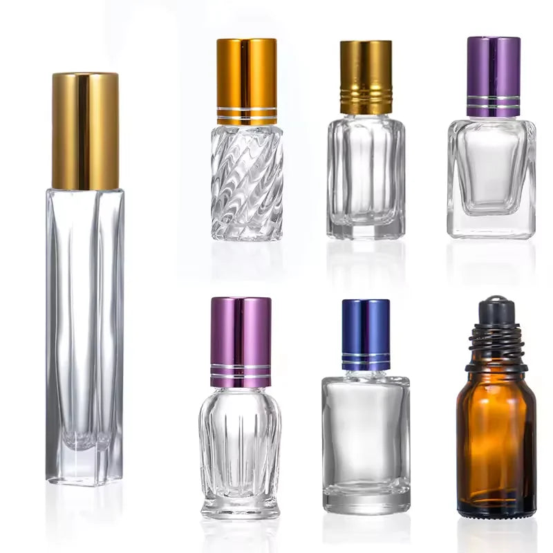 Fancy Perfume Arabic Bottle 3ml 6ml 10ml 12 ml Clear Square Octagon Round Attar Glass Roll on Bottles With Metal Roller