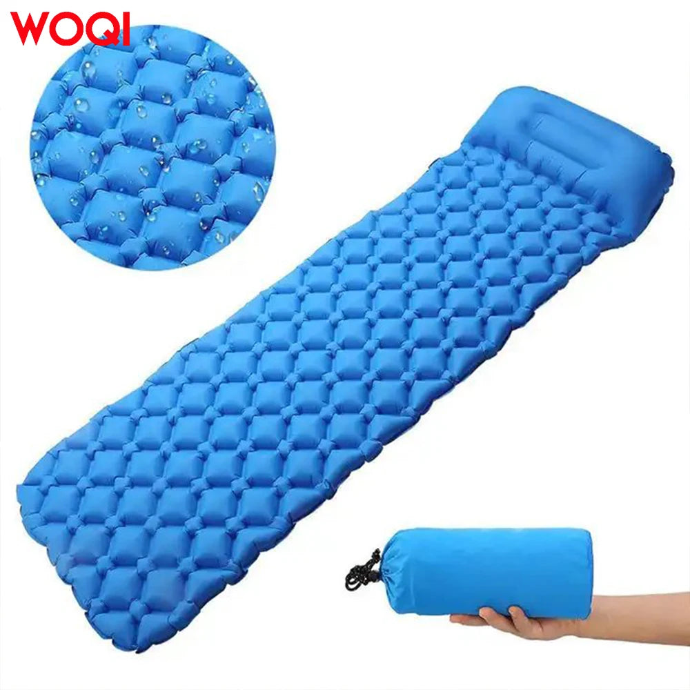 Woqi Outdoor Camping Ultralight Camping Pad Inflatable Sleeping Mat with Pillow Attached