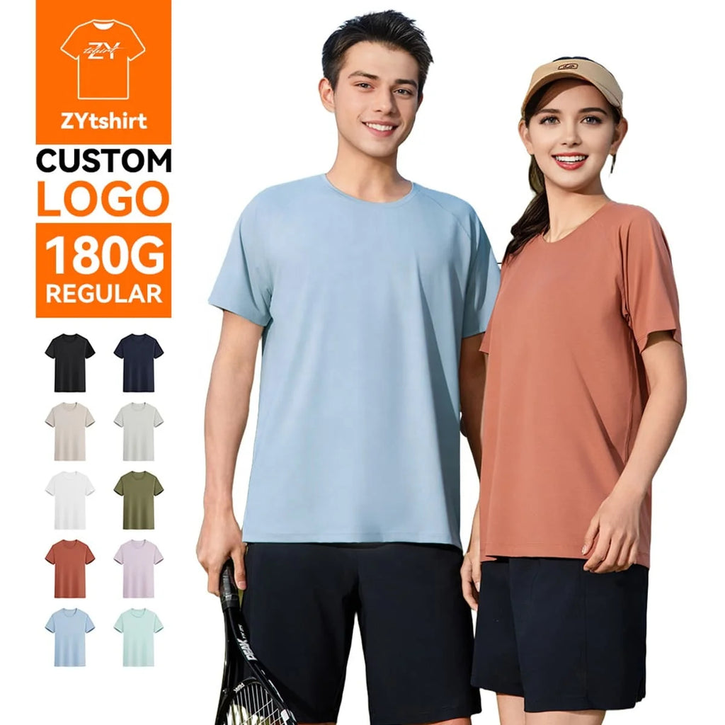 ZYtshirt Custom Logo 180GSM Polyester Spandex Quick-Dry Fitness T-Shirt with Screen Printing Heat Transfer for Sportswear