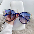2022 New Luxury Gradient Lens Cat Eye Sunglasses for Women Green/Blue/Grey Frame with Rhinestone Optimal Sun Shades